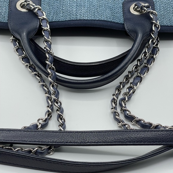Chanel Deauville Denim Cruise Collection Large Shopper 2 Way Chain Tote Bag Rare - Picture 3 of 15